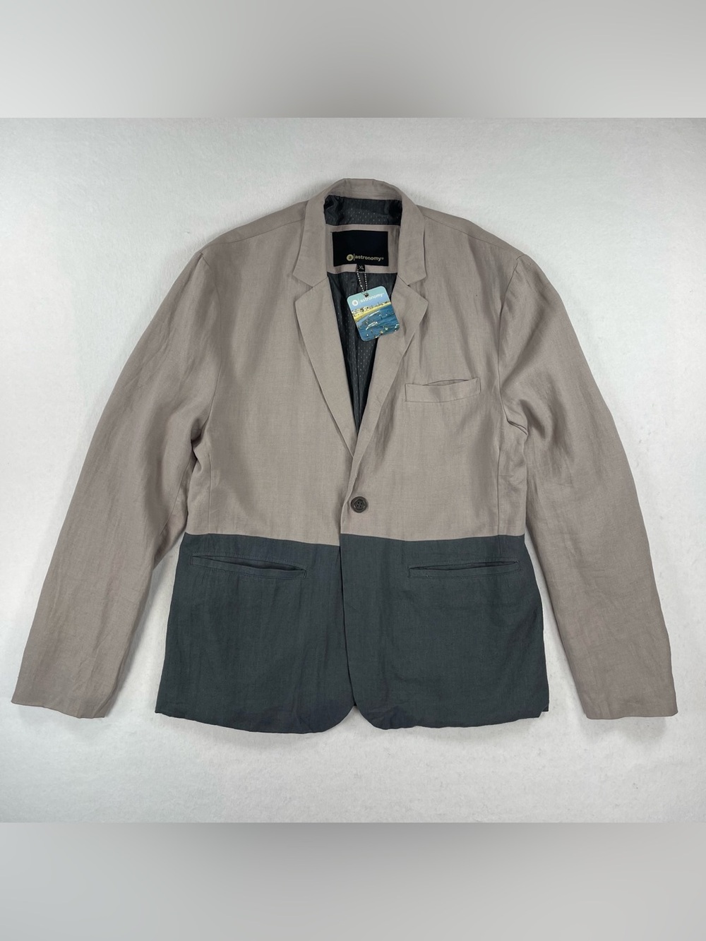Astronomy Blazer Men’s XL Beige Color Block Linen Blend Formal Business NWT